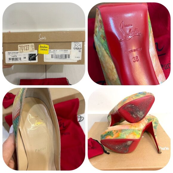 Auc Christian Louboutin Python Pixel Multicolor Troca 140 Peep Toe Pumps - Picture 14 of 14